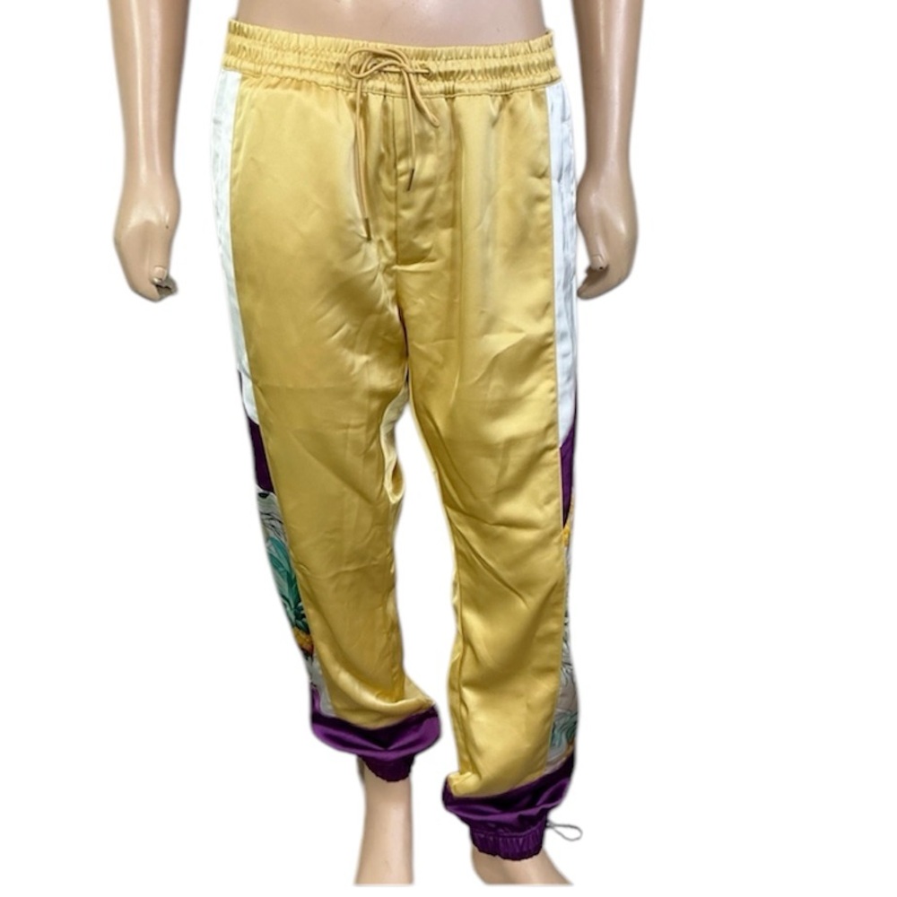 NEW AlphaStyle Yowl Yellow Colorblock Parachute Satin Jogger Pants Size L